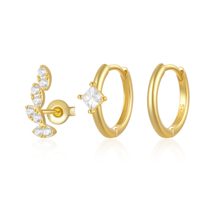 CANNER Vente en gros – Nouveauté : Ensemble de 3 boucles d'oreilles simples en argent sterling 925 avec zircon cubique 5A, comprenant des créoles et des puces, pour femme - Product Image 1