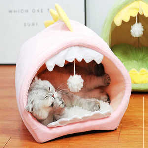 Cama para Gatos con Diseño de Dinosaurio Verde y Rosa, con Almohada Acolchada Extraíble y Lavable - Product Image 5