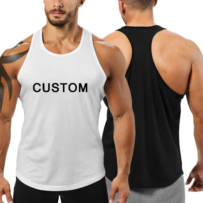 Custom Logo Solid Black White Sleeveless cutout hollow Sports Workout Fitness Muscle Ribbed Gym Tank Top Men