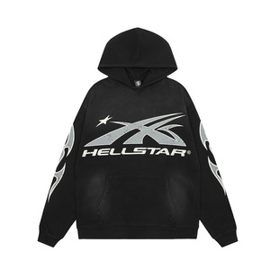 <span class=keywords><strong>Sweat</strong></span>-shirt à capuche ample en coton délavé et vieilli, imprimé lettres Hell <span class=keywords><strong>Star</strong></span>, style rétro, tendance, avec poche, pour <span class=keywords><strong>homme</strong></span> - Product Image 4