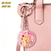 Porte-clés en acrylique avec un chien mignon écoutant de la musique, design notes de musique roses, pendentif rond transparent pour clés, sacs, sacs à dos, cadeau