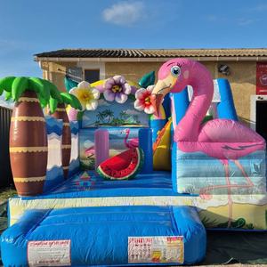 Maison gonflable à thème flamant rose tropical avec toboggan, grand château sautant pour enfants pour fête d'<span class=keywords><strong>anniversaire</strong></span> et <span class=keywords><strong>location</strong></span> commerciale - Product Image 4