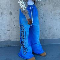 Pantalon de survêtement baggy droit à jambes larges avec lettres graphiques sérigraphiées personnalisées découpées et cousues avec cordon de serrage vintage délavé à l'acide