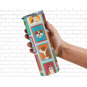 Bicchiere sottile in acciaio inossidabile con bulldog inglese rosso e bianco - Product Image 2