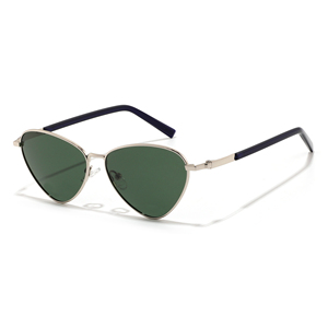 Gafas de sol tipo ojo de gato, montura completa plateada, lentes polarizadas verdes, protección solar unisex para adultos - Product Image 1