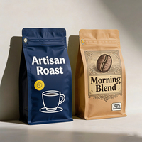 Sachet Doypack à fond plat personnalisé avec logo, pour poudre protéinée et grains de café, avec valve et fermeture éclair