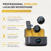 Microphone Lavalier Sans Fil 2.4G à Réduction de Bruit avec Double Émetteur et Boîtier de Charge Portable Type C pour iPhone, Android, Appareil Photo et Diffusion en Direct