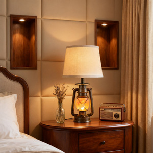 Lámpara de pared rústica de bronce E26 LED con pantalla beige para decoración de cafeterías - Product Image 2