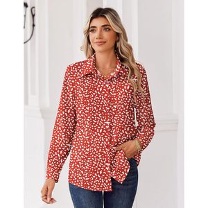 Blusa de Manga Larga con Botones y Estampado Rojo para Mujer, Marca FOXA, Camisa Casual de Trabajo, Tela Popelina, Ligera - Product Image 5
