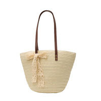 Grand sac fourre-tout décontracté personnalisé en paille pour femme, fait main, en rotin tressé, en raphia ajouré, au crochet, sac de plage à bandoulière avec fermeture éclair, deux compartiments