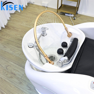 Estación de trabajo para el cuidado del cabello con reclinación cómoda, lavabo de cerámica integrado, sillón tapizado con espuma gruesa y soporte extensible para las piernas - Product Image 5