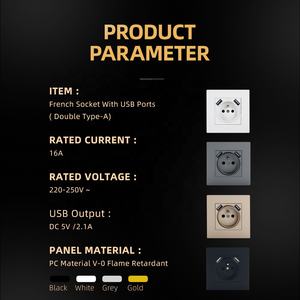 EU-Standard Moderne elektrische Steckdose Französische Steckdose mit 2 USB-Typ-A-Anschlüssen Verfügbar 86*86 PC-Steckdosen - Product Image 5