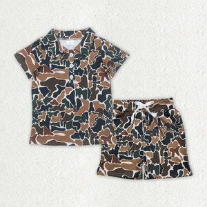 Ensemble 2 pièces décontracté pour garçons, motif camouflage chasse, chemise et short, collection Printemps-Automne, vêtements pour enfants - Product Image 1