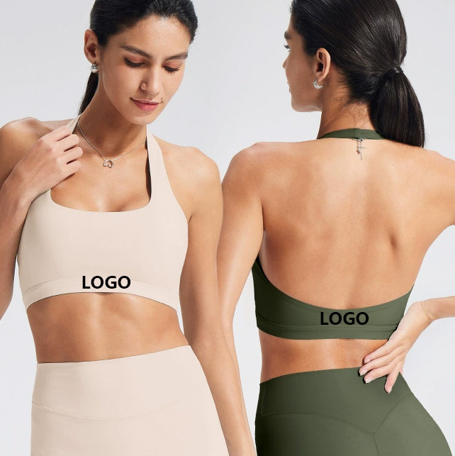 High Quality Pilates Halter Sports Bra Gym Fitness Backless Breathable High Support Women Active Wear Yoga Bra