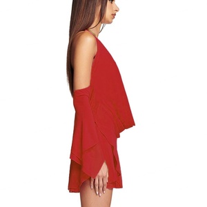 Vestido Casual de Mujer con Cuello Halter Sexy, Escote en V, Plisado, Manga Acampanada, Espalda Abierta, Estilo Western, con Cordones, para Otoño e Invierno - Product Image 4