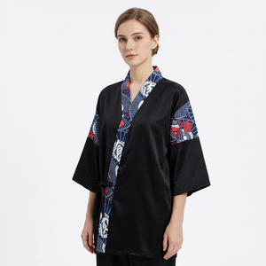 Veste de chef personnalisée pour femme, imprimée, blanche, style enveloppant, manches trois quarts, uniforme de cuisine de restaurant, vente en gros - Product Image 6