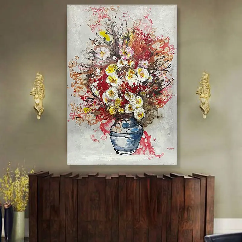 Home Decor 3D Flower Hand Paintings Hand Painted Texture Canvas Oil Paintings With Picture Frames