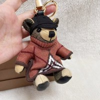 Pendentif ours en peluche style manteau à carreaux en cachemire, porte-clés de voiture ours nu, ornement de sac pour couple, jouet en peluche unisexe