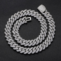Collier ras du cou hip-hop plaqué or blanc avec diamant glacé, chaîne cubaine en argent, 15mm, vente en gros, NUOYA
