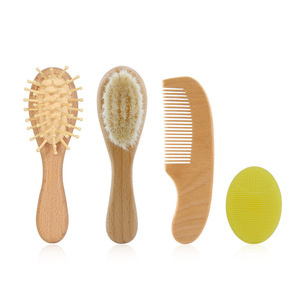 Lot <span class=keywords><strong>de</strong></span> 4 brosses à cheveux pour nouveaux-nés avec logo personnalisé et 3 pièces <span class=keywords><strong>de</strong></span> poils souples en bois <span class=keywords><strong>de</strong></span> chèvre naturel <span class=keywords><strong>peigne</strong></span> pour nourrisson, bambin, bébé et enfant - Product Image 3