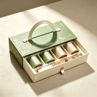 Boîte à thé rigide portable et écologique, faite à la main, avec poignée carrée, impression feuille de plante en feuille d'or, type tiroir, multi-compartiments