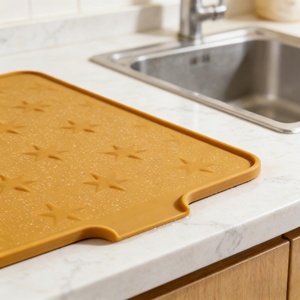 Multifunctional Reusable <b>Food</b> Grade <b>Silicone</b> Drying Mat for Home Kitchen Countertop Use with Built-in Drainage Lip - Product Image 6