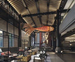 Candelabro personalizado en forma de <span class=keywords><strong>pez</strong></span>, restaurante, Hotel, arte, <span class=keywords><strong>carpa</strong></span>, linterna, modelado, decoración interior, Villa, Bar, luz colgante de madera - Product Image 3