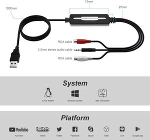 Carte de capture audio pour disques vinyles et cassettes, convertisseur numérique MP3, RCA/3,5 mm, pour Mac et <span class=keywords><strong>Windows</strong></span> 10/11 - Product Image 5