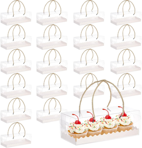 Boîtes à gâteaux en plastique avec poignée en corde dorée et plateaux à gâteaux, boîte à gâteau roulé, boîte à gâteau transparente pour l'emballage de pâtisseries, desserts, biscuits - Product Image 1
