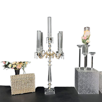 Candélabre de luxe à 5 bras en cristal, chandelier en verre transparent pour église, centre de table et décorations de fond pour mariages et fêtes