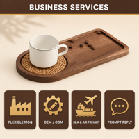 Plateau de service en bois d'acacia avec sous-verre en rotin, plateau à café et thé en bois naturel pour la maison, la cuisine, la table, cadeau, livraison directe