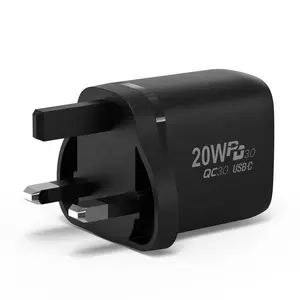 PD QC3.0 Quick Charger 20W Wall Adapter 3 Pin Plug UK Version Travel Charger adapter Type C