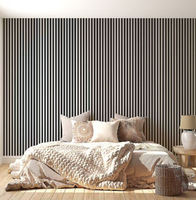 Nouveau panneau mural acoustique insonorisant en bois WPC MDF avec bande LED intégrée, design exclusif, pour hôtel