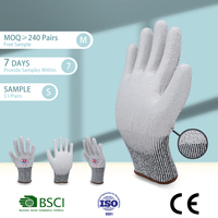 Gants anti-coupures de haute qualité en PU avec finition grise, résistants aux coupures, niveau 6 ANSI/ISEA EN388 5, résistants aux impacts