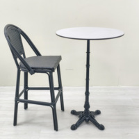 Tabouret de bar de bistrot d'extérieur de qualité commerciale, table HPL résistante aux UV, mobilier de café et de restaurant en rotin PE, ensemble de jardin et de terrasse imperméable