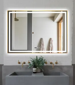 Зеркало, настенное прямоугольное, для гостиничной ванной комнаты, противотуманное, с матовым краем, светодиодное умное зеркало