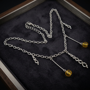 Minimalist 925 Silver Chain Necklace with Yellow Crystal <b>Beads</b> Silver Vintage Everyday Wear Women's Gift Jewelry - Product Image 3