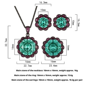 New Arrival Eco-friendly Copper Black Gold Plated 16-10MM Green Zircon Necklace <b>Earrings</b> Ring Jewelry <b>Sets</b> for Statement - Product Image 6