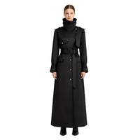 Manteau long classique noir pour femme, élégant, imperméable, ceinturé, col montant, asymétrique, pour le bureau, automne-hiver 2026, personnalisable OEM/ODM