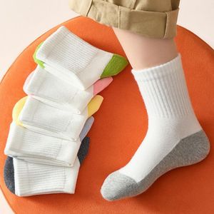 White Mid-Calf Socks For Kids Autumn Winter Sporty Crew Length Medium Thickness Color Block Design Boys Girls Toddler Socks - Product Image 1