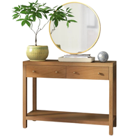 Tables consoles modernes en bois massif d'acacia, résistantes aux taches, personnalisables en gros, avec 2 tiroirs de rangement pour villas, hôtels et salons.