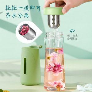Customized High Temperature Resistant Glass Water Cup With Tea Strainer Portable Office Use - Product Image 2