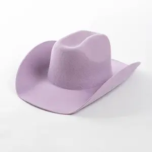 Mehrfarbige gerollte Krempe Sombrero Western Mexican Cowgirl Hut Lila Plain Filz Cowboy hüte Großhandel