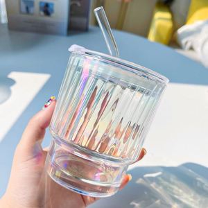 Vaso de Vidrio Colorido con Asa para Beber Café, Té o Agua, con Tapa de Paja con Diseño de Nube - Product Image 5