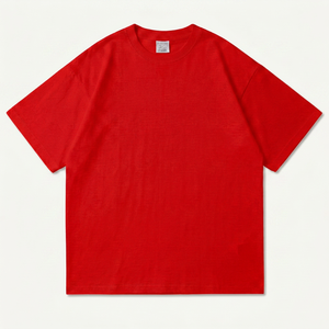 เสื้อยืดคอกลมแขนสั้นสีแดง ยูนิเซ็กซ์ ผ้าคอตตอนเจอร์ซีย์ถัก 100% ทรงหลวม สวมใส่สบาย สีพื้น โลโก้ด้านหน้า เป็นมิตรกับสิ่งแวดล้อม - Product Image 1