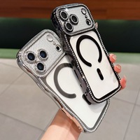 Coque TPU magnétique à paillettes effet vague pour iPhone 16/17 Pro Max, noire, avec protection d'objectif en verre électroplaqué, pour téléphones mobiles 15