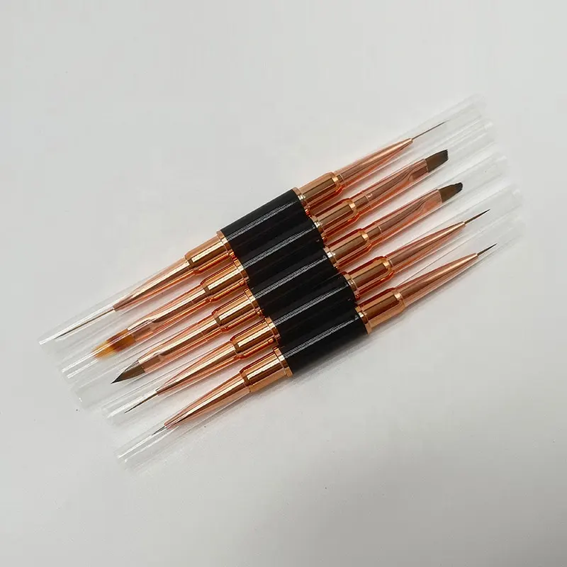 Manico nero oro rosa ghiera Gel smalto per unghie fodera pittura floreale disegno strumenti per Manicure pennello per Nail Art a doppia estremità