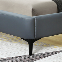 Willsoon New Store Lit double moderne rembourré en cuir noir avec pied en métal et tête de lit souple Cadre en bois