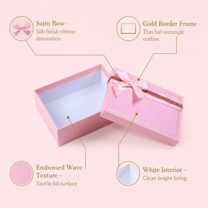 Caja de Regalo Personalizada con Lazo Rosa, Lazo de Satén, Banda Brillante, Tapa con Ondas en Relieve, Borde Dorado, Embalaje para Cosméticos y Cuidado de la Piel - Product Image 3