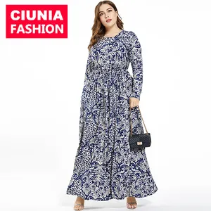 #50895 venta al por mayor de alta cintura de mujer vestido Floral azul es árabe de manga larga de las mujeres Maxi Plus tamaño vestidos de ropa 2020